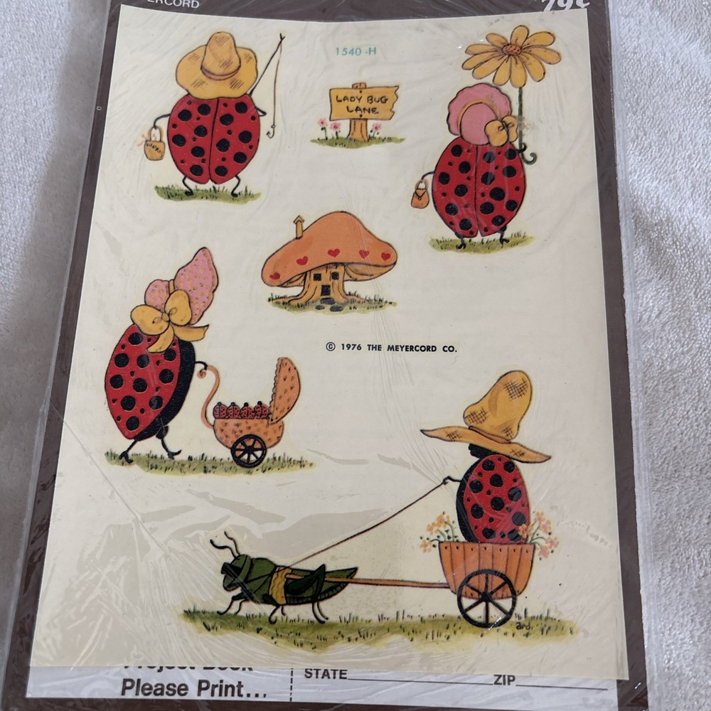 VTG Meyercord  Decals‎ New Old Stock 1976 Ladybug Mushrooms USA 1540-H Insects